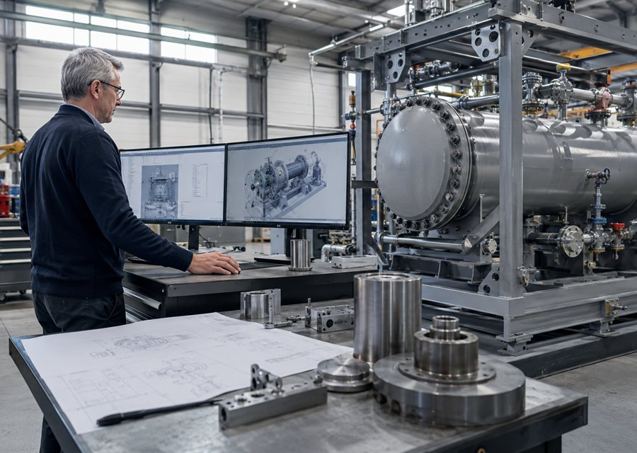 Engineer working through a parametric CAD assembly